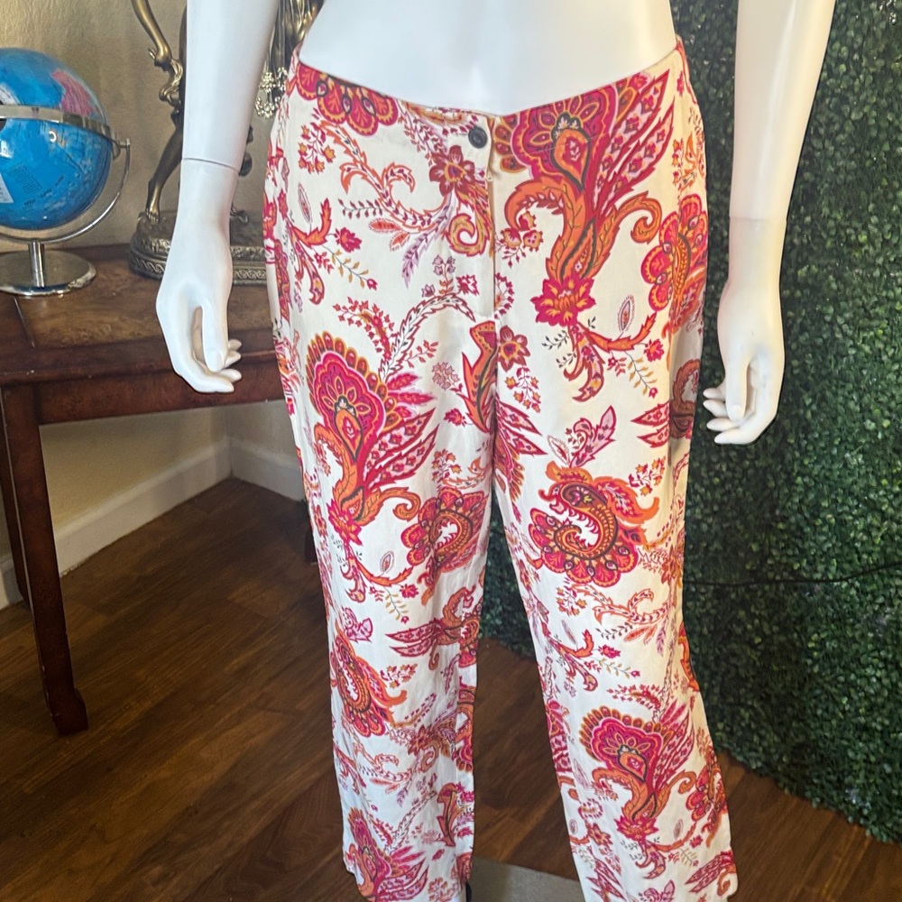 Liz Claiborne Pink & Orange Paisley Straight Leg Pants